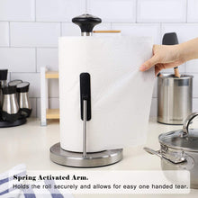 Load image into Gallery viewer, Hillbond Standing Paper Towel Holder: Spring Tension Arm for One-Handed Tear - Stainless Steel